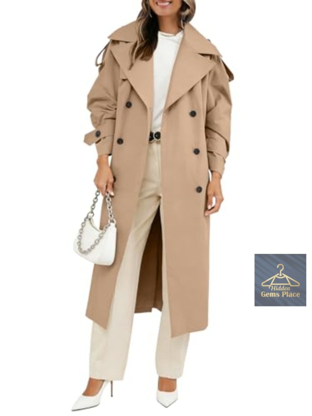 Oversized Long Trench Coat with Belt Double Breasted